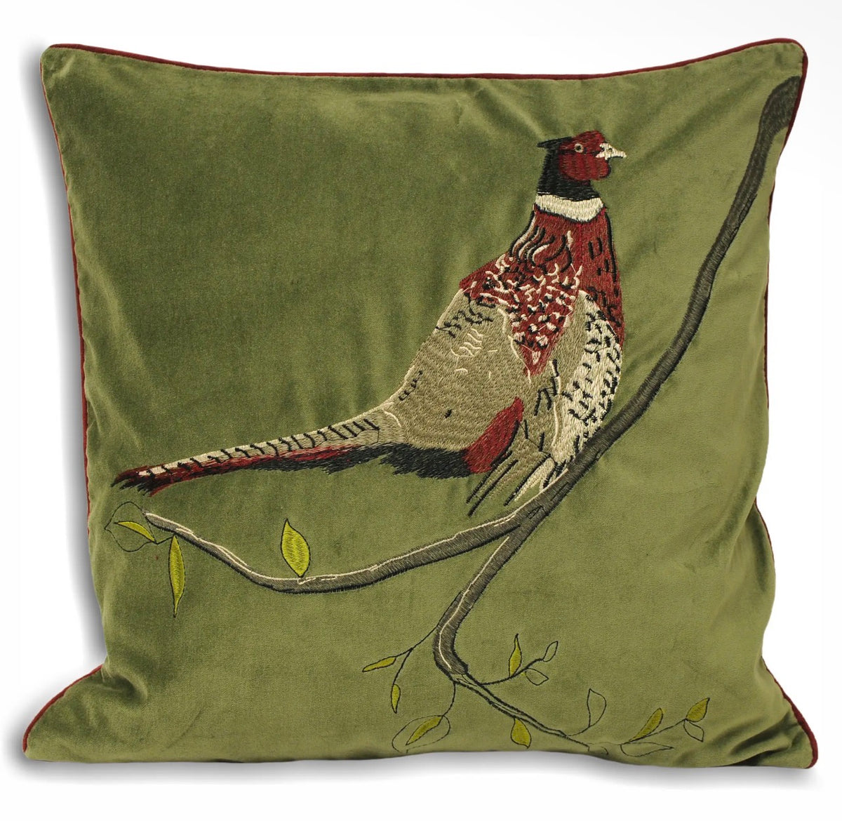 Velvet Pheasant Cushion - Green