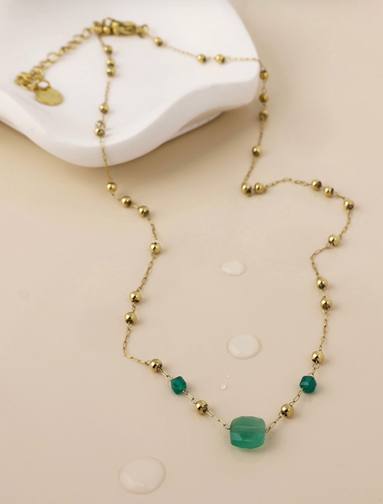 Gold & Green Beaded Necklace