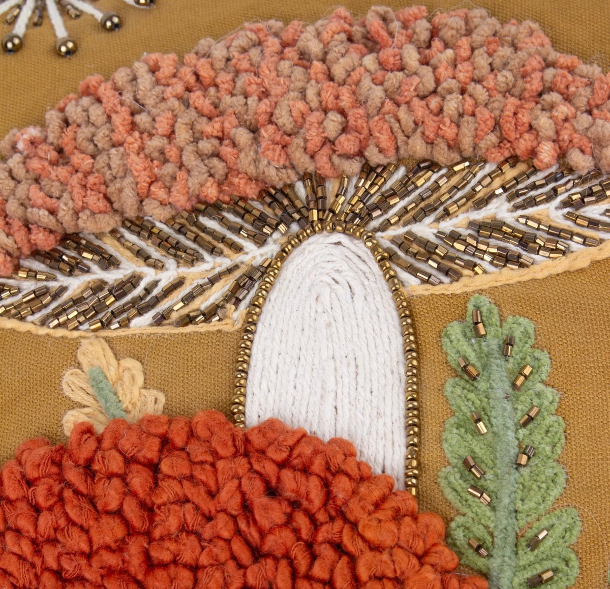 Wylder Mushroom Dell Embroidered Cushion – Autumn Gold, 45 × 45cm