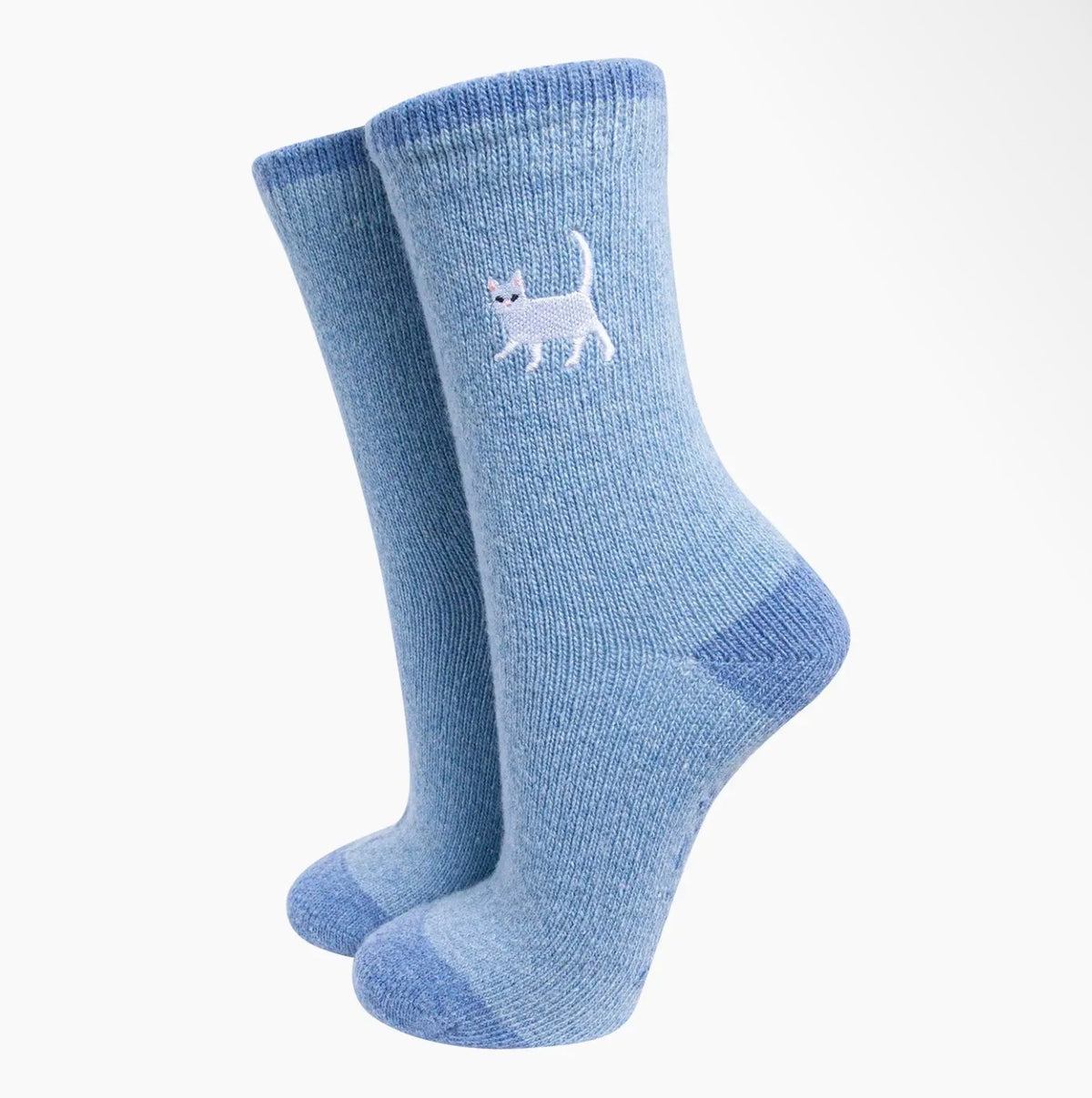 White Cat Embroidered Wool Socks