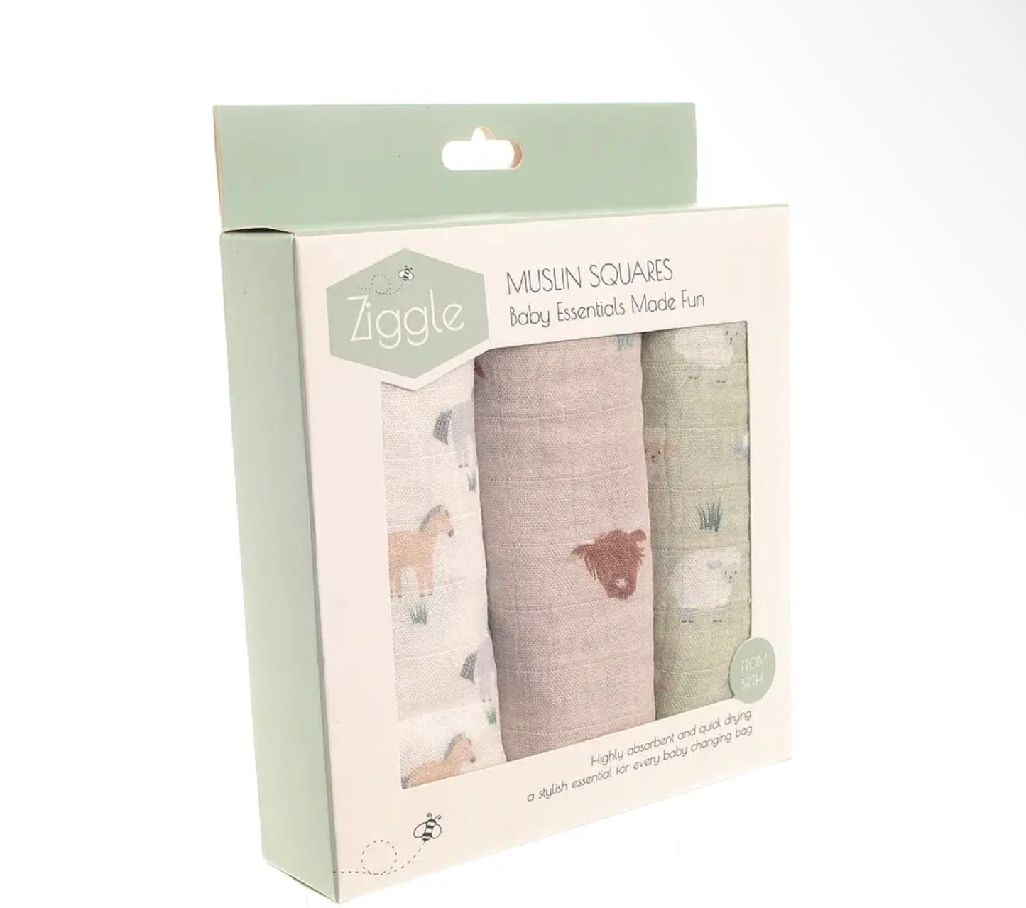 Baby Muslin Square- Pack of 3 Farm design