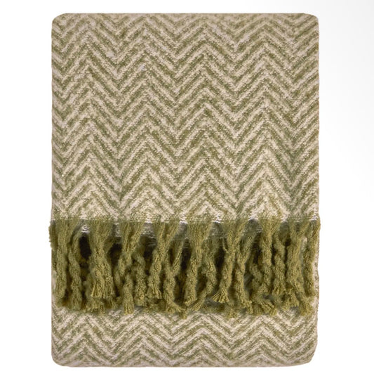Soft Herringbone Throw Green