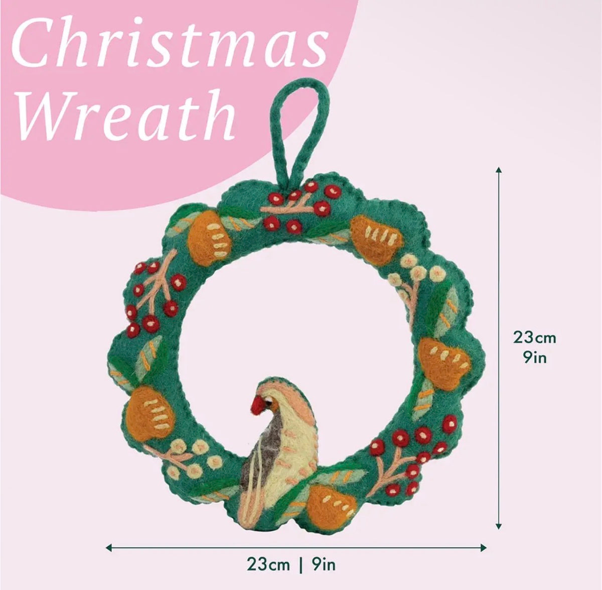 Talking Tables Partridge & Pear Handmade Felt Christmas Wreath – 25cm