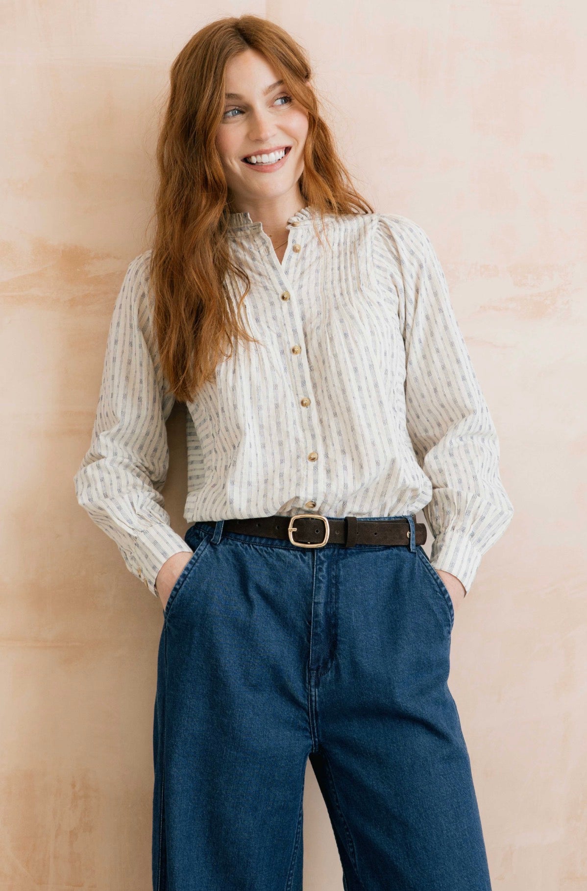 FLORA EMBROIDERED STRIPE BLOUSE ECRU