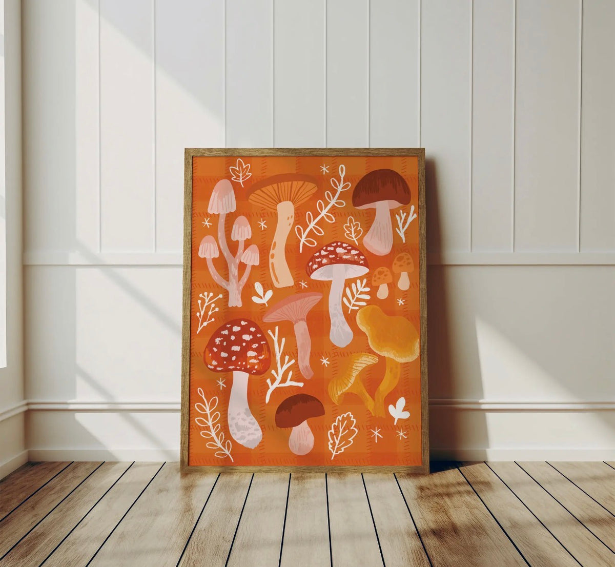Autumn Mushroom A4 Art Print – Colourful Retro Woodland Wall Art