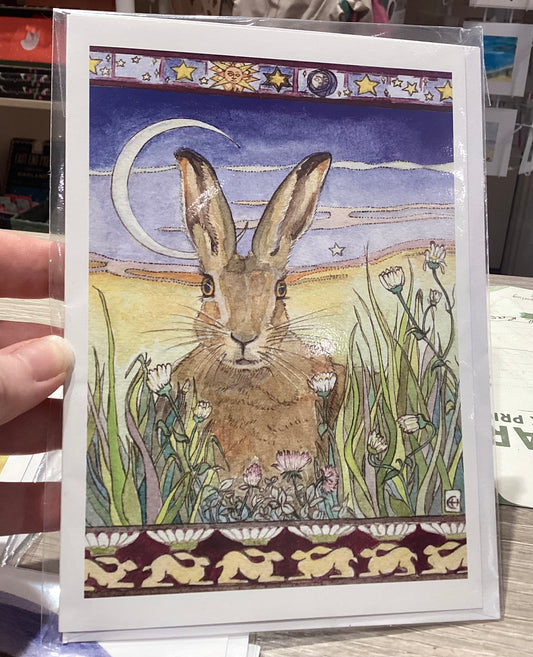 Folk Art Hare Greeting Card - Erica Hemming