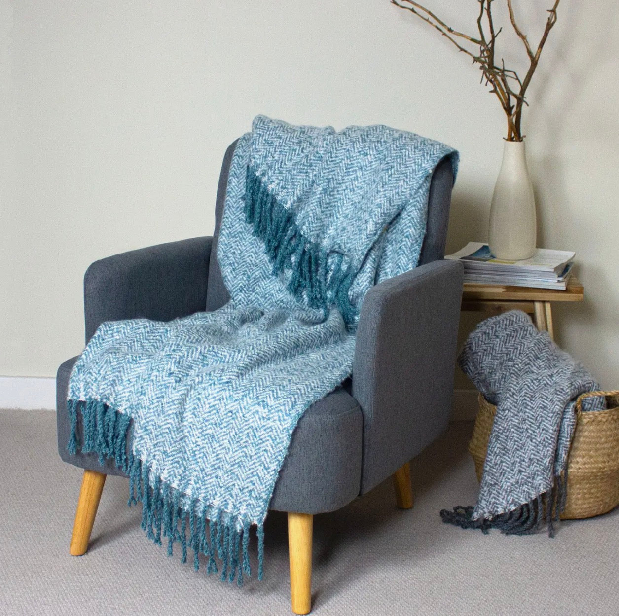 Herringbone Teal Throw