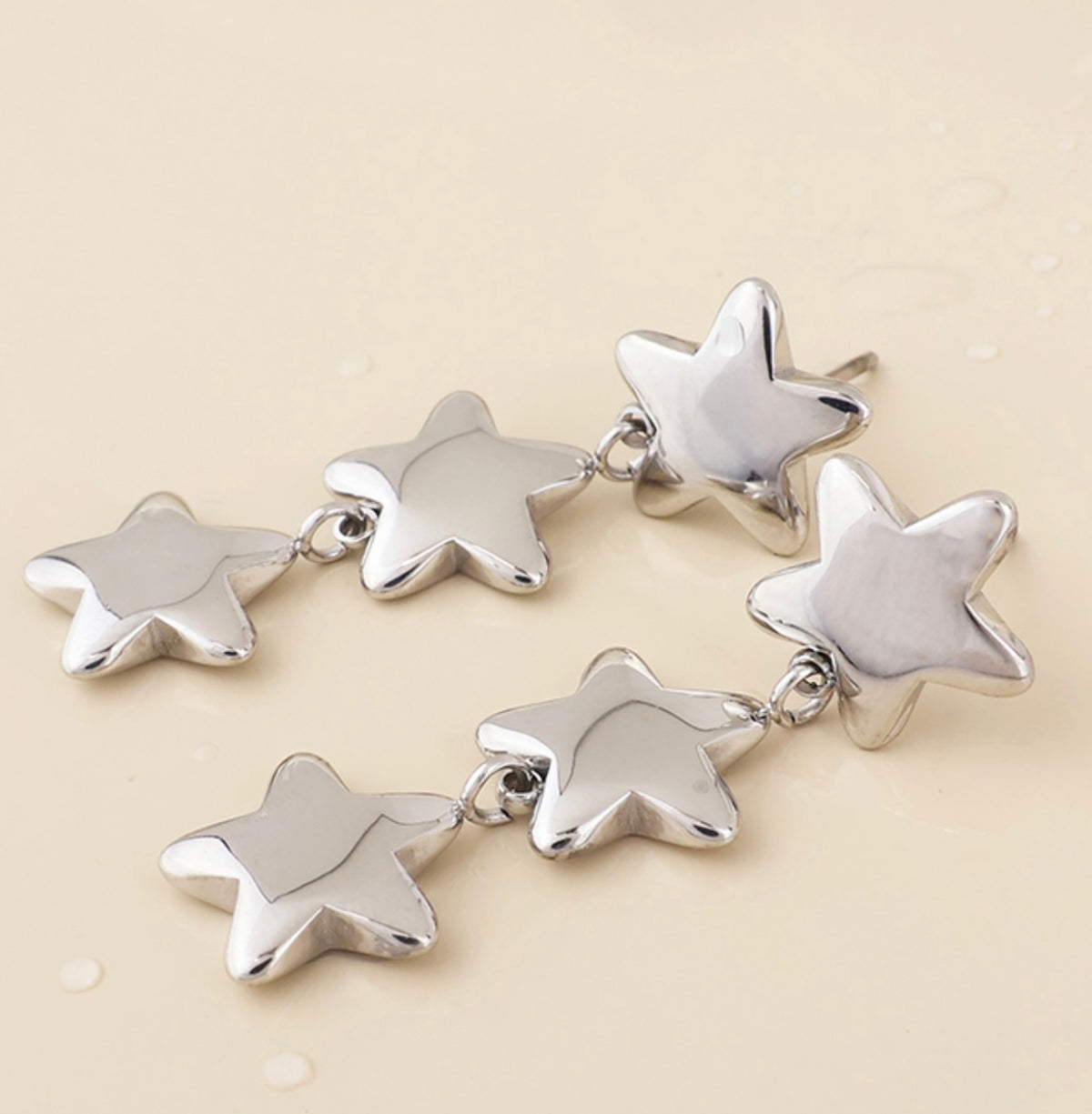 Silver Triple Star Drop Earrings
