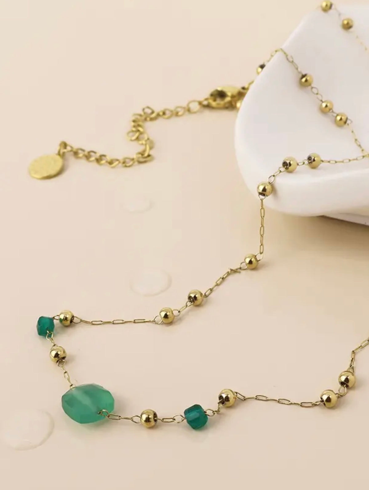 Gold & Green Beaded Necklace