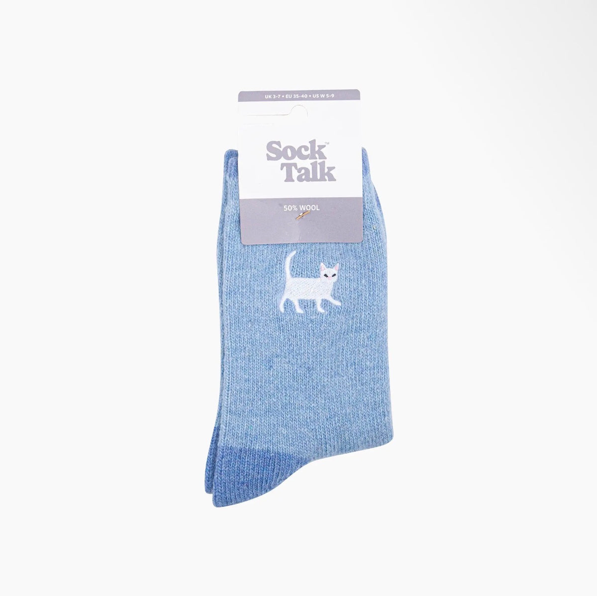 White Cat Embroidered Wool Socks