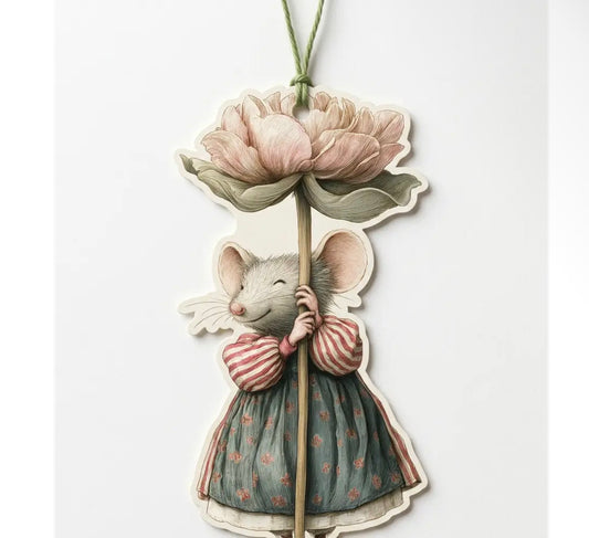 Mouse holding Flower - special hanging card