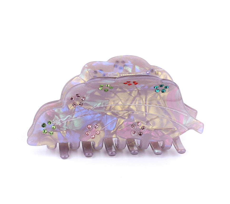 Pearlescent grey leaf hair clip