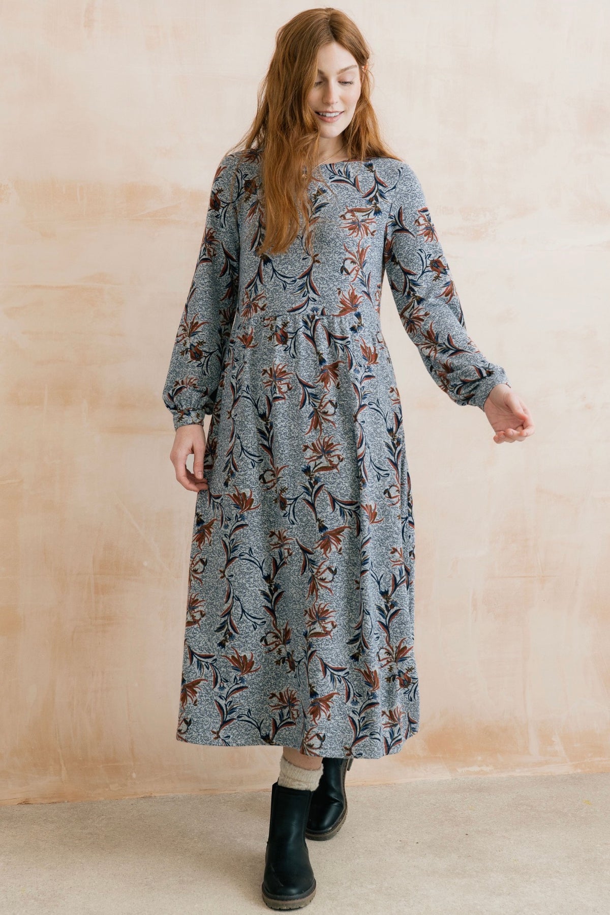 DAMSON BRUSHED KNIT MIDI DRESS navy