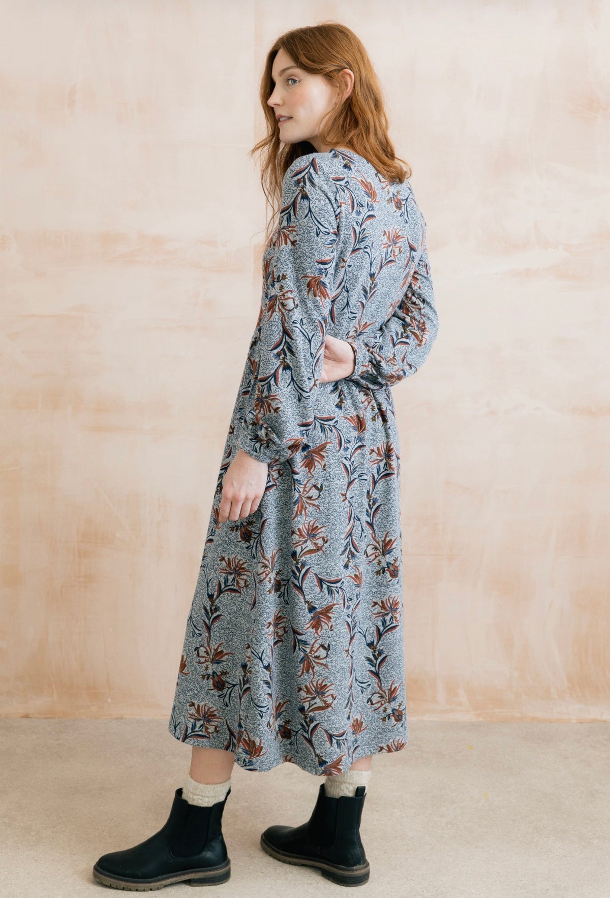 DAMSON BRUSHED KNIT MIDI DRESS navy