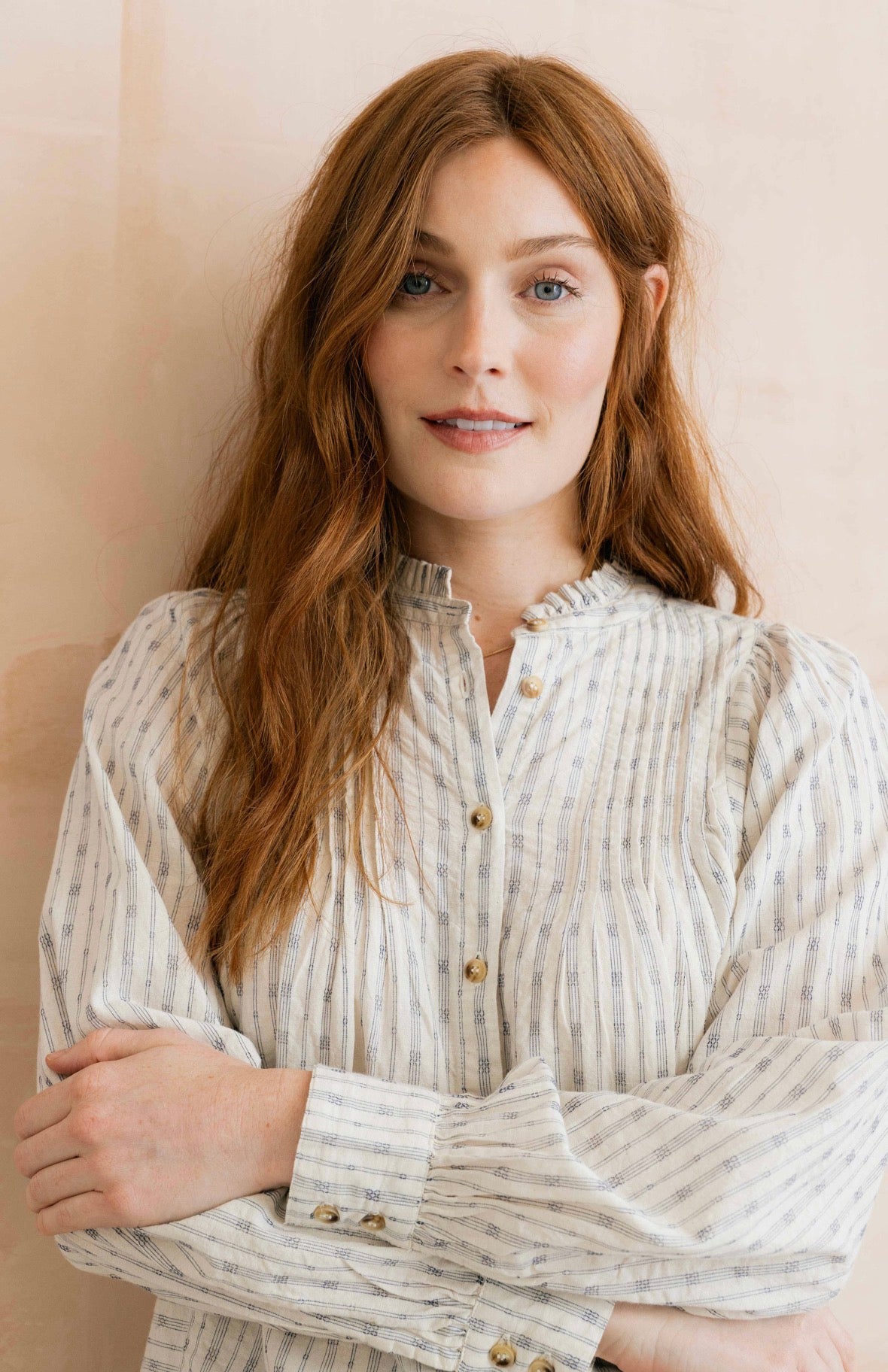 FLORA EMBROIDERED STRIPE BLOUSE ECRU