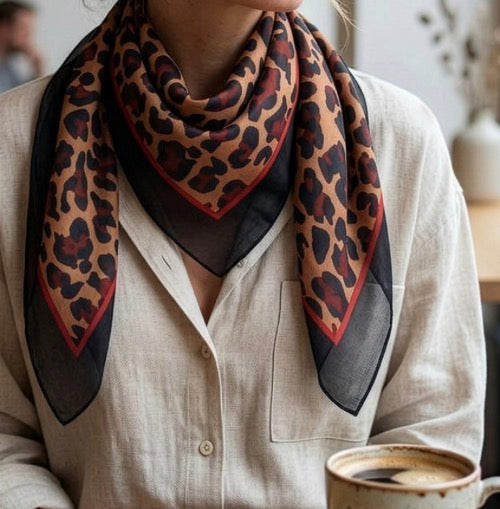 Silk Square Camel Print Scarf