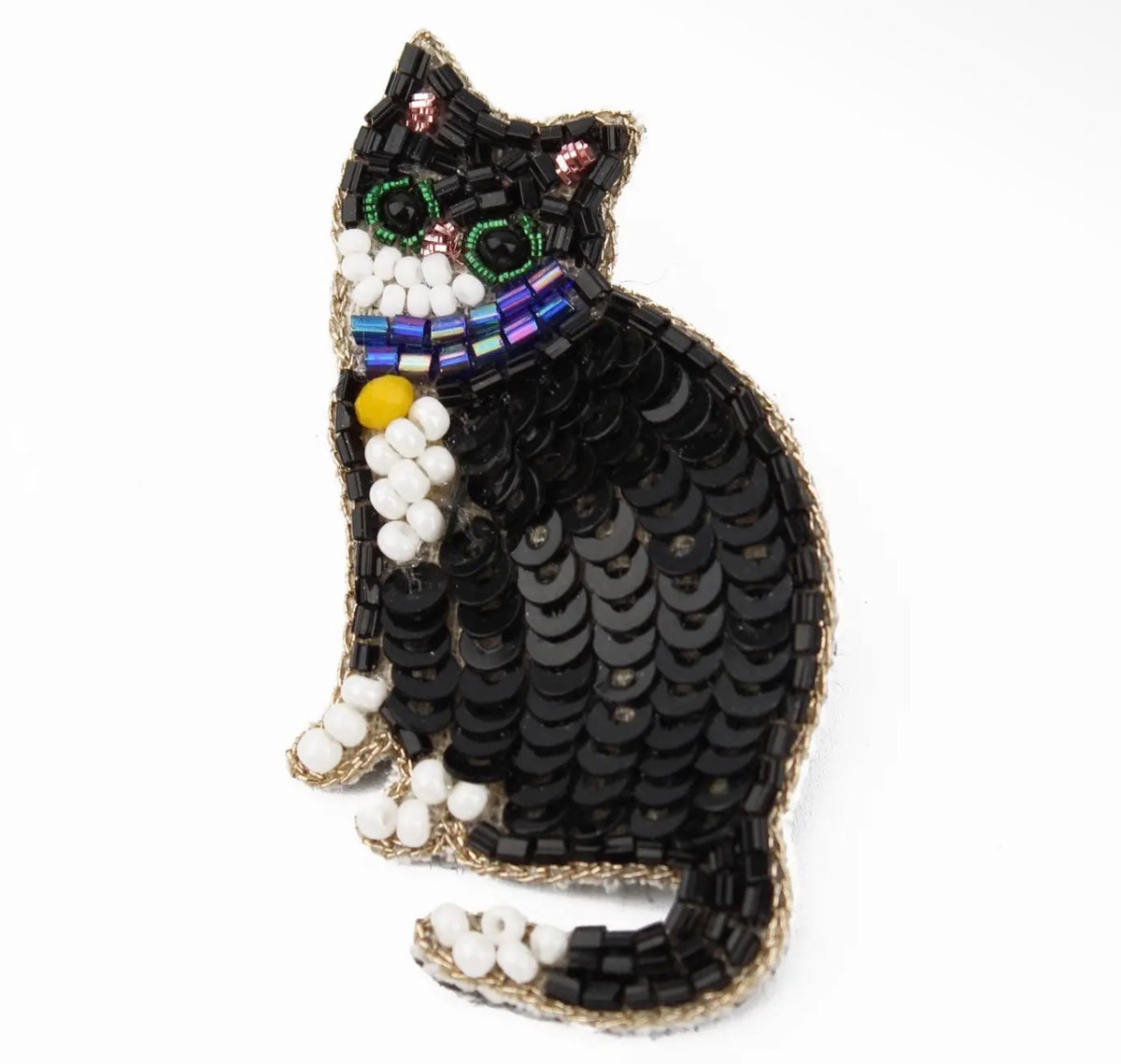 My Doris Black & White Cat Beaded Brooch