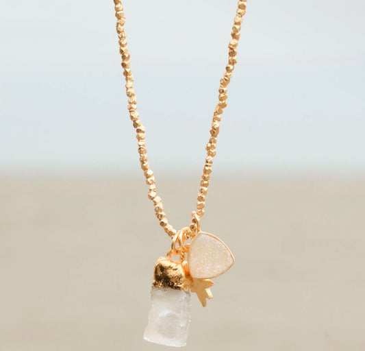 My Doris Gold Crystal & Hammered Star Charm Necklace