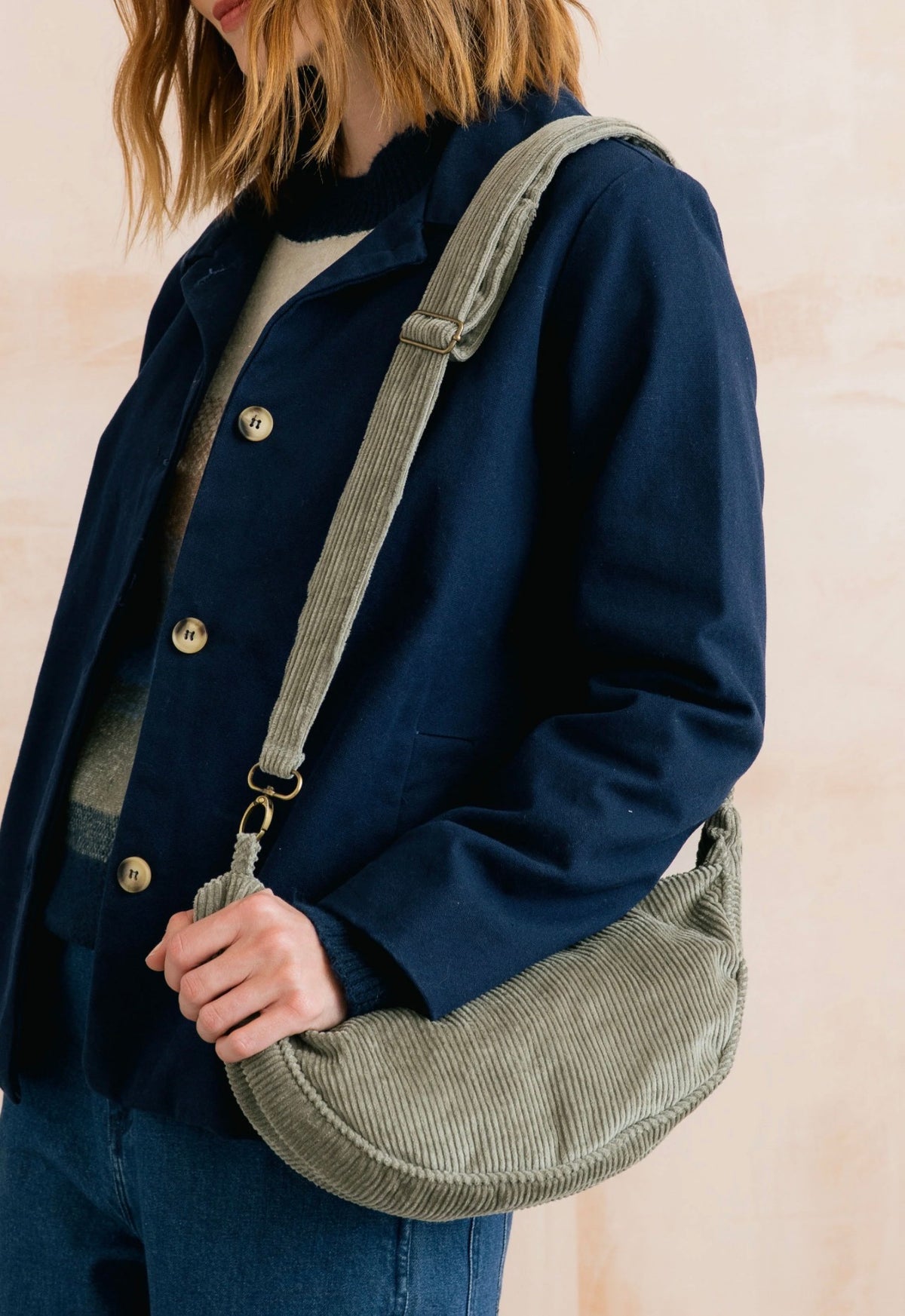 Lily & Me Jumbo Cord Crossbody Bag – Sage Green