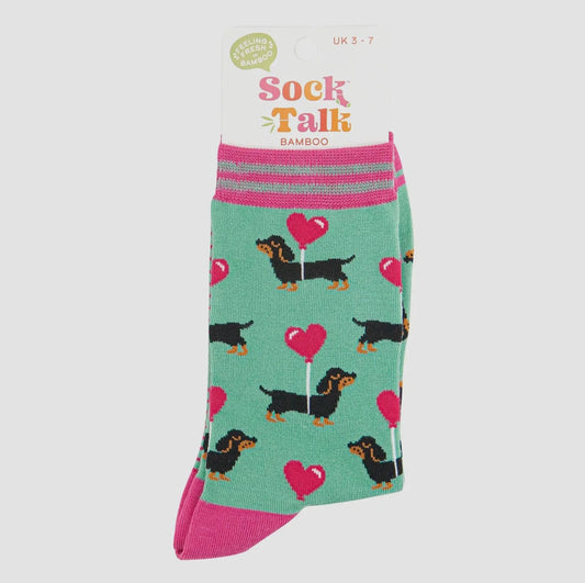 Women’s Bamboo Socks- Mint, Sausage Dog Love Heart Balloon