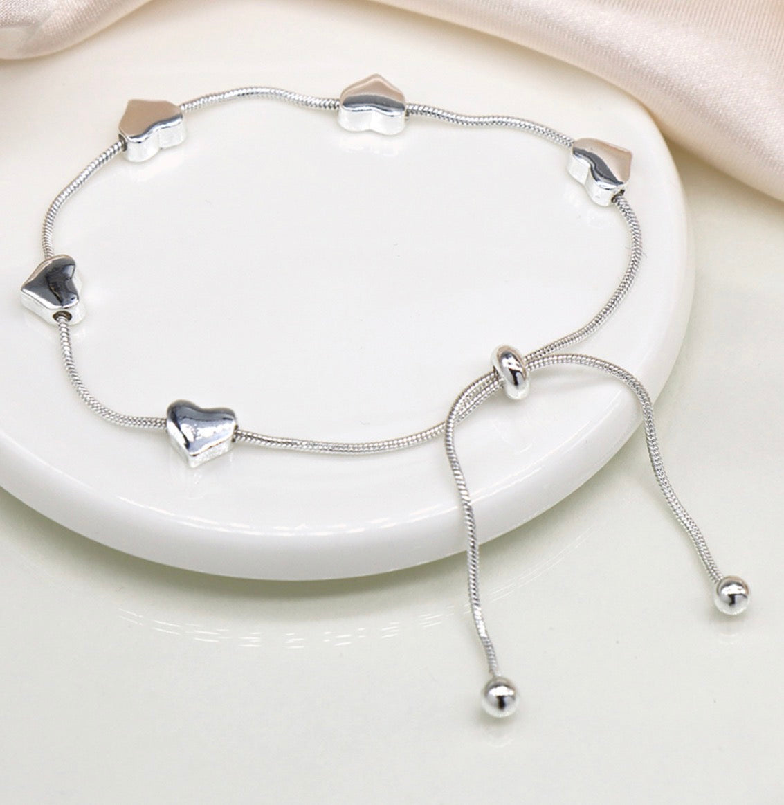 Silver Heart Slider Bracelet