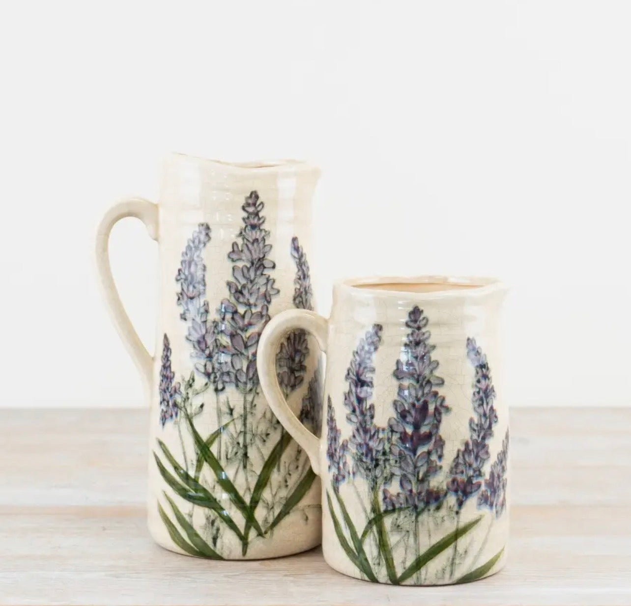 Rustic Lavender Ceramic Jug Vase – 19.5cm