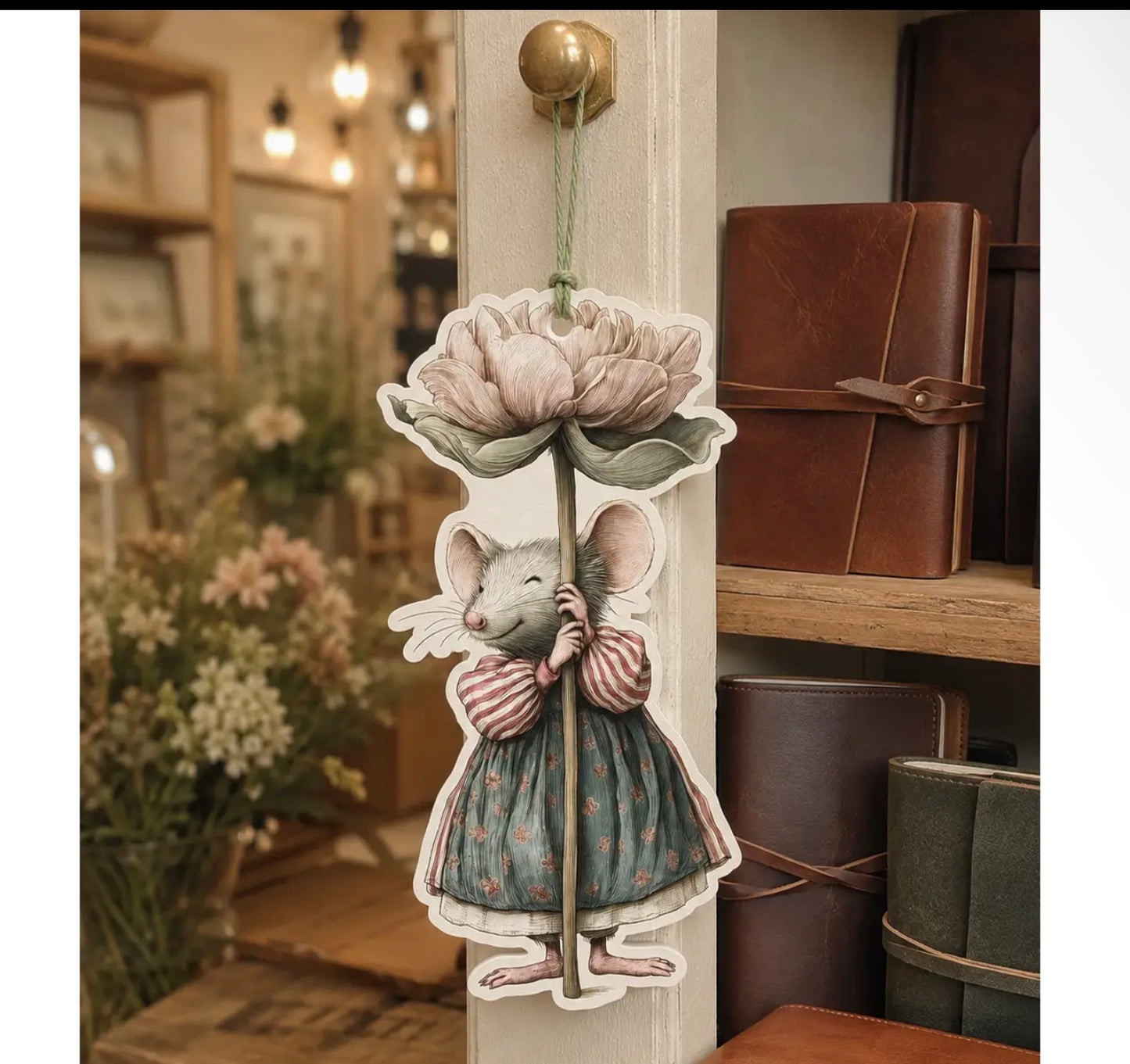 Mouse holding Flower - special hanging card
