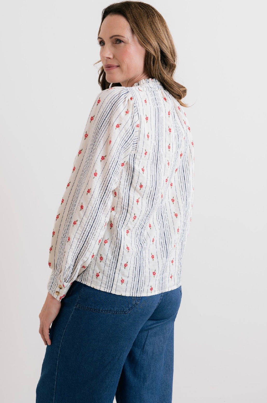 Flora Blouse - Cotton with embroidered Stripe
