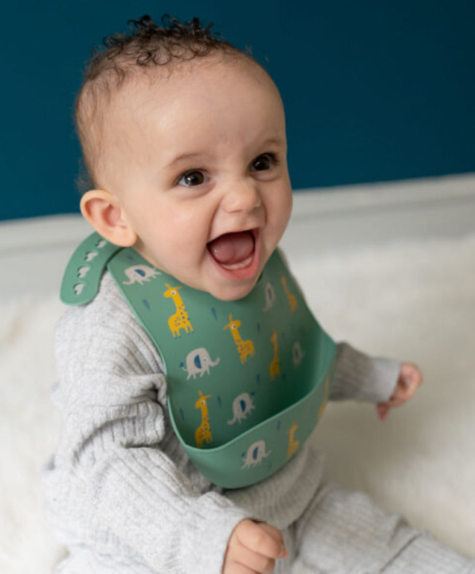 Catch All Silicone Bib - Giraffe & Elephant