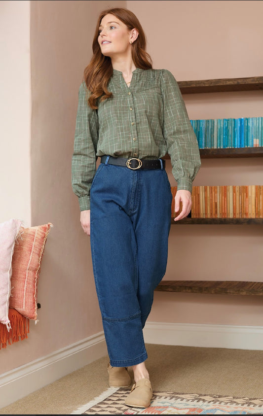 Denim Tapered Leg Cropped Jeans
