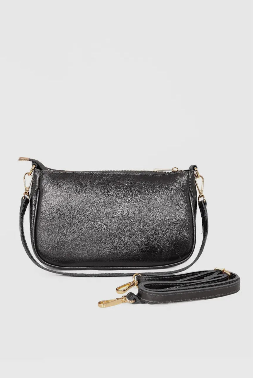 Leather Baguette Bag - Gun Metal