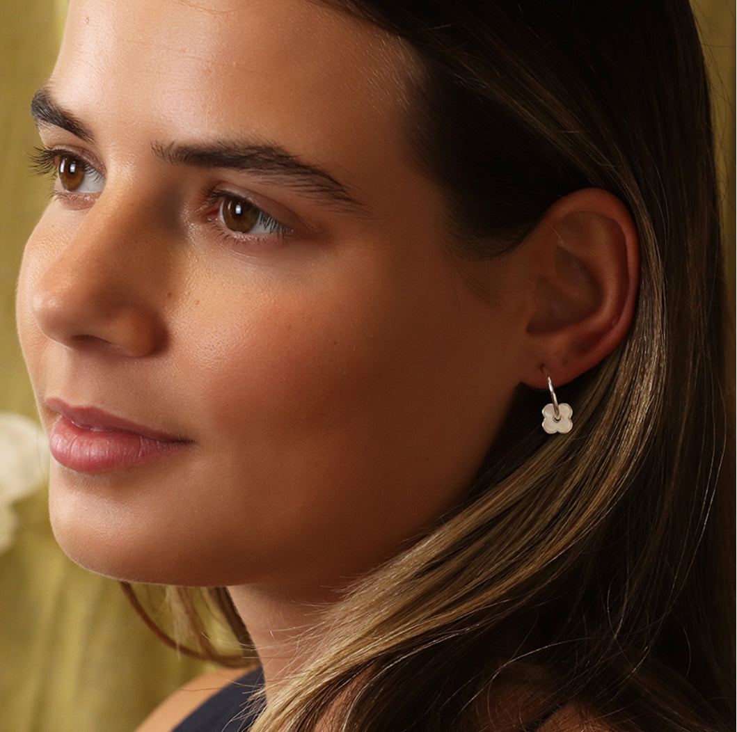 Quatrefoil Silver Plated C-Hoop Earrings