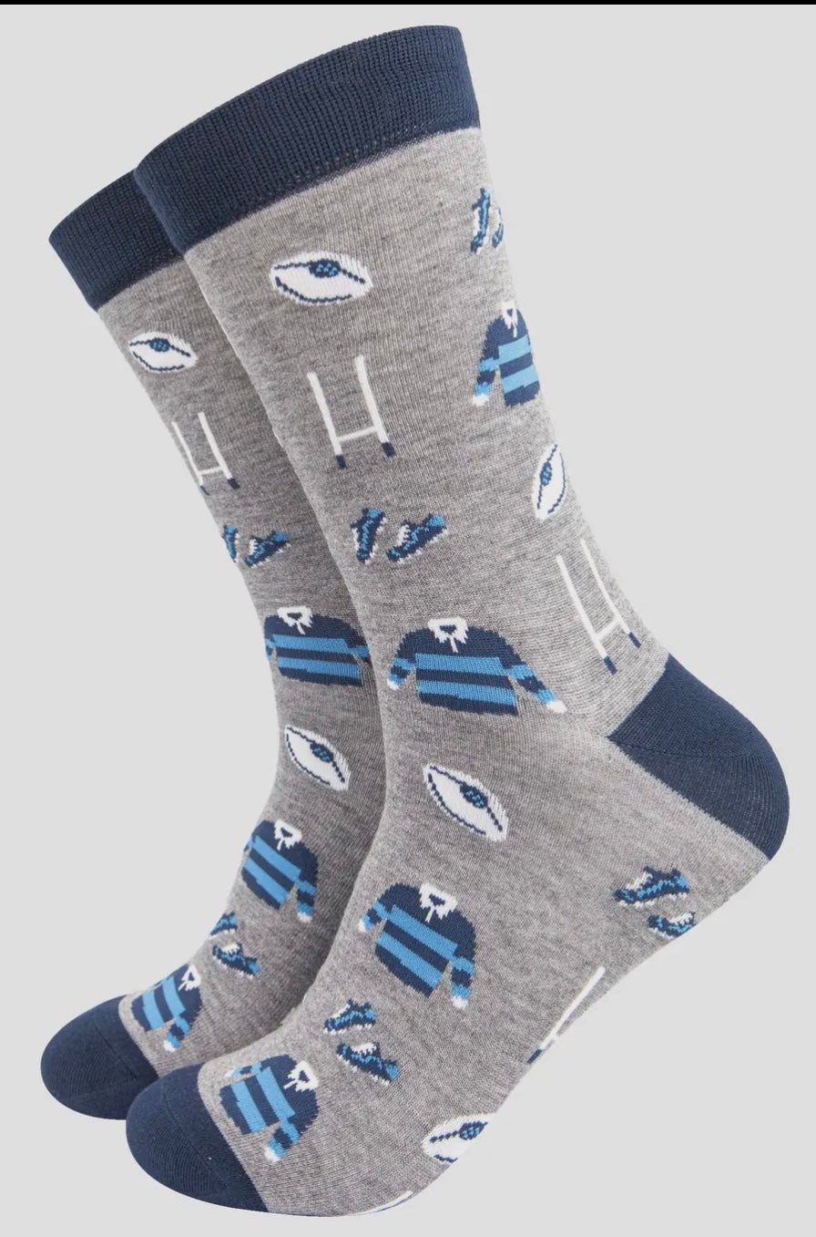 Men’s Rugby Goal Kit Bamboo Socks in Grey and Navy Blue
