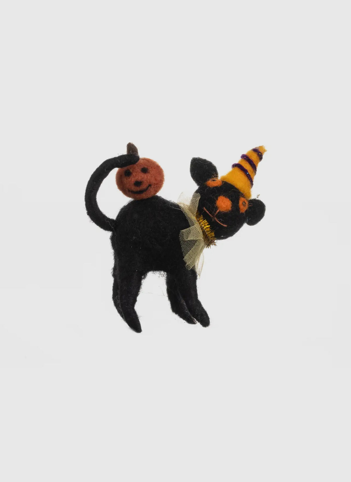 Halloween Decoration - Standing Felt Black Cat with Pumpkin 