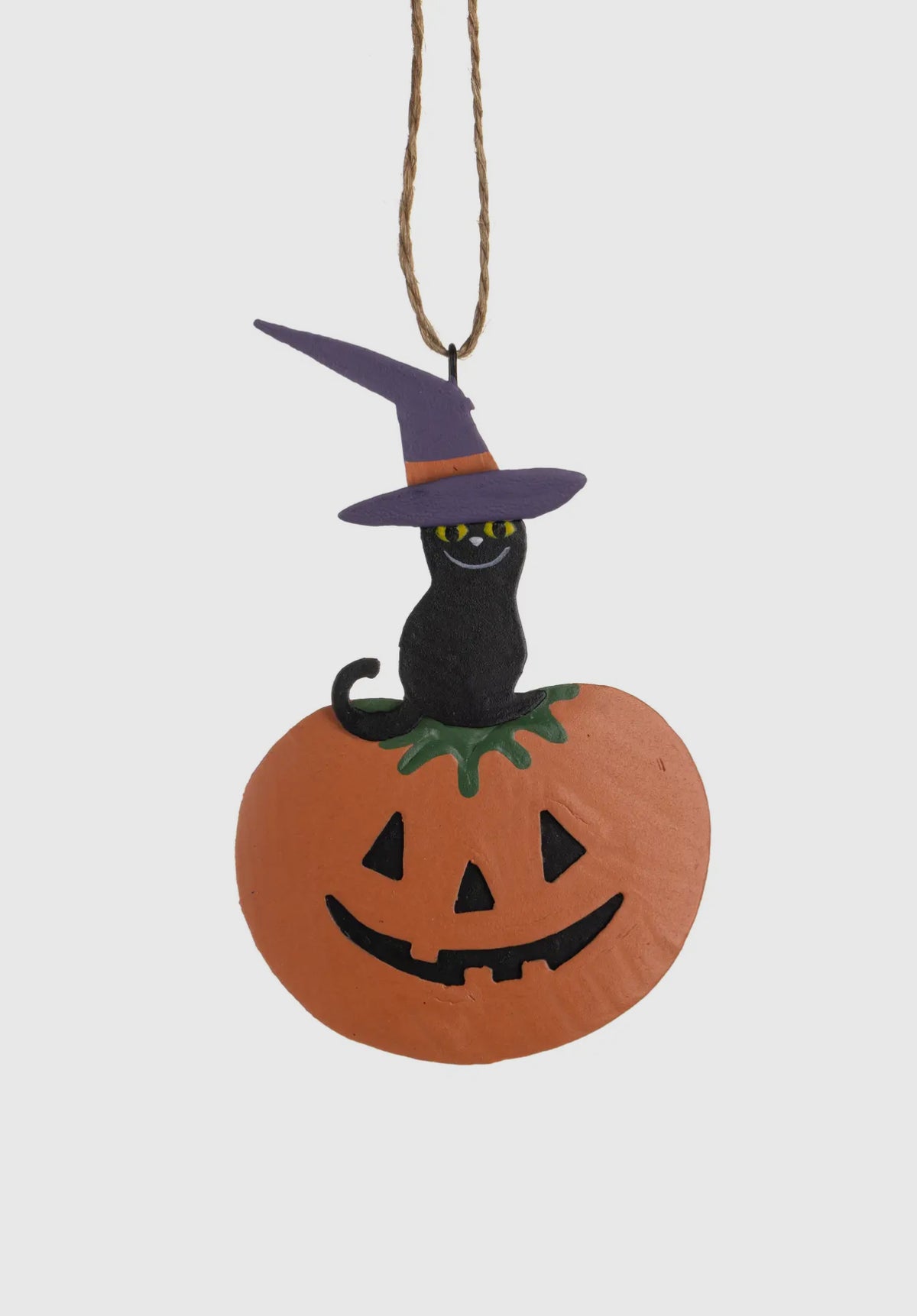 Halloween Decoration - Hanging Metal Pumpkin with Cat in Hat