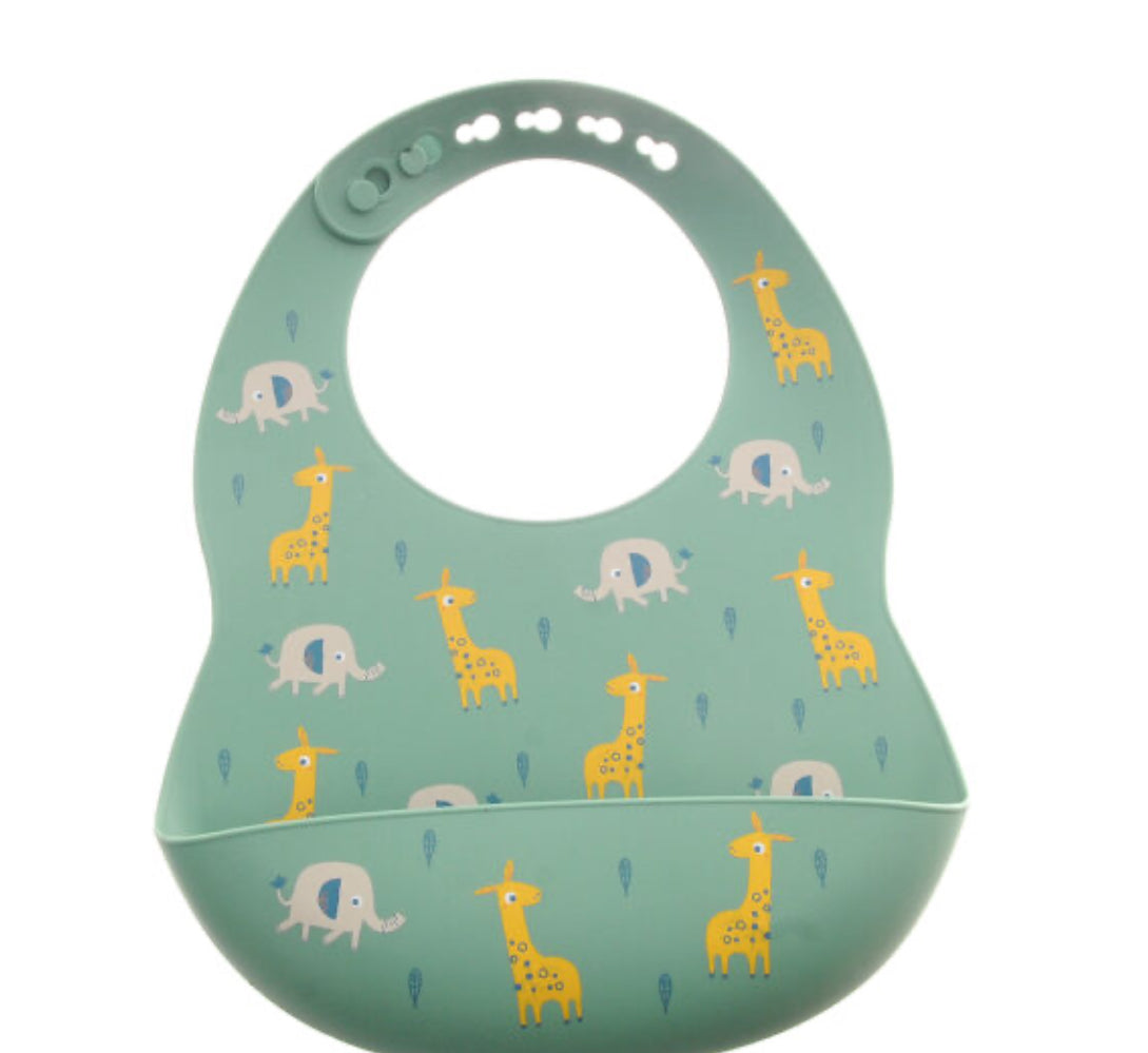 Catch All Silicone Bib - Giraffe & Elephant