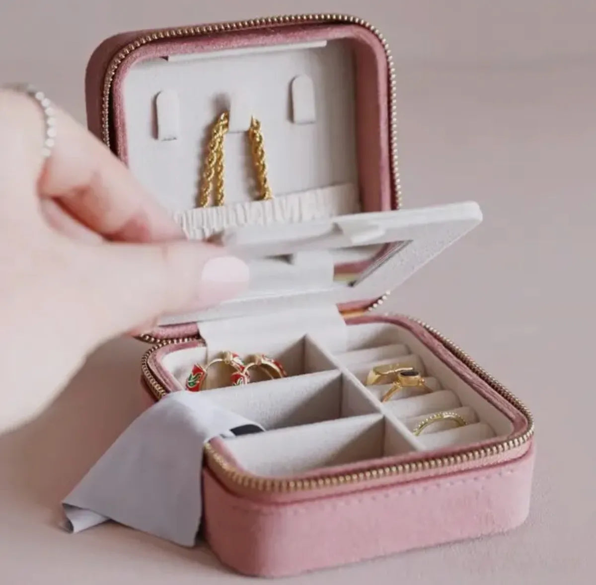 Rose Pink Velvet Jewellery Case